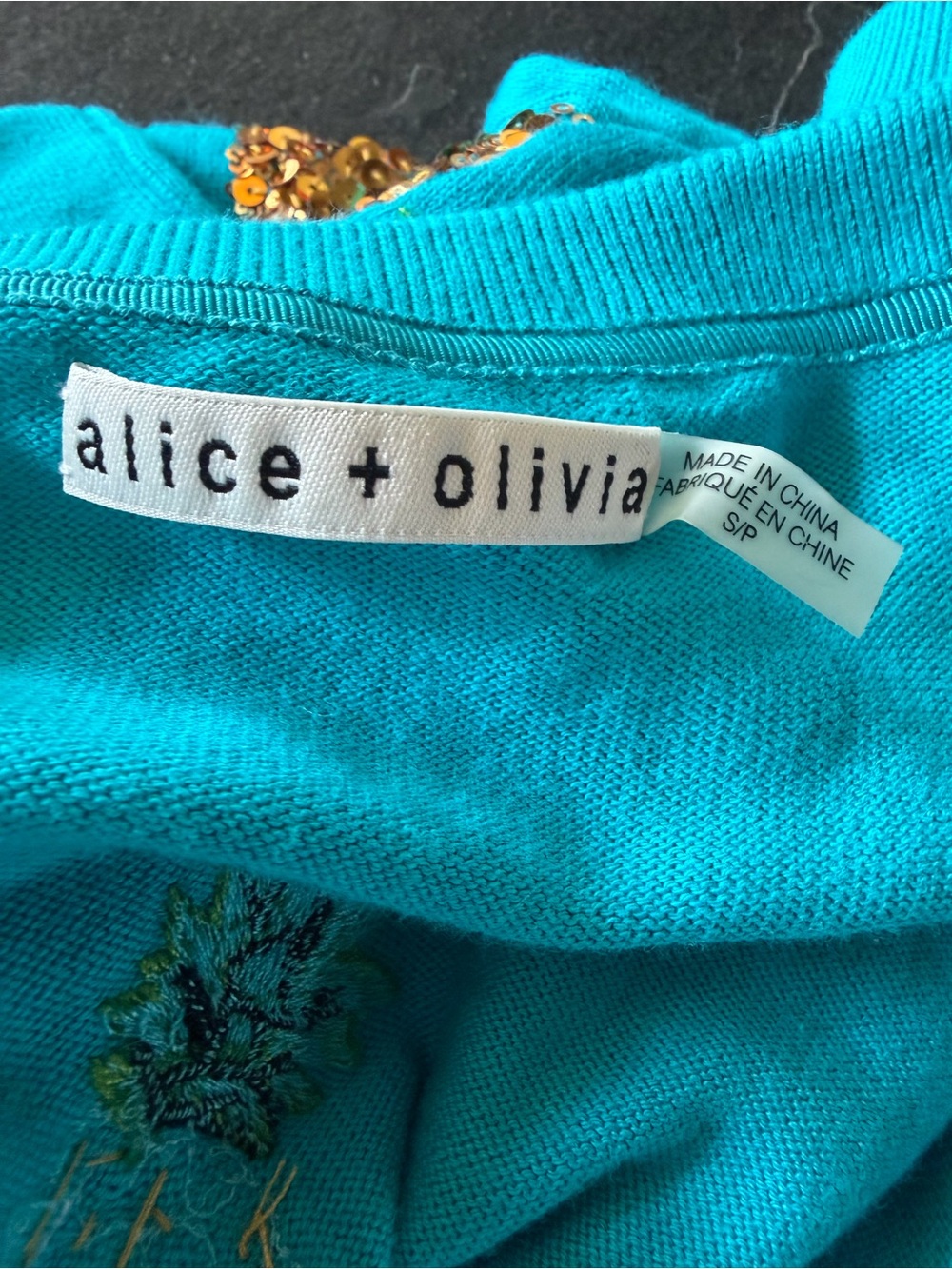 Alice + Olivia Turquoise Pineapple Sequin Cardigan Size S - Picture 4 of 6